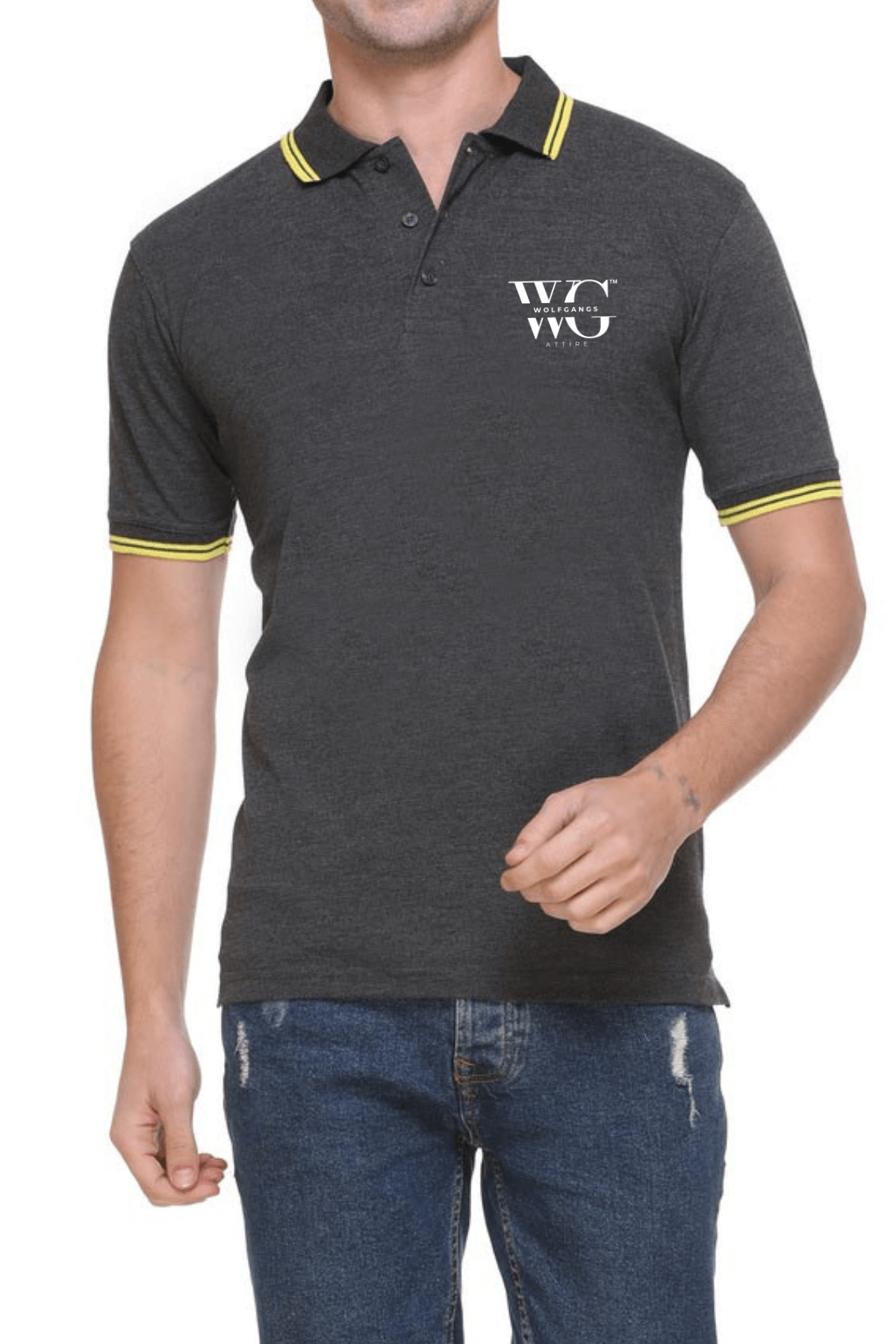 Double Tipped Polo T-Shirt in Charcoal Grey with Yellow – sharp and confident look for active teams