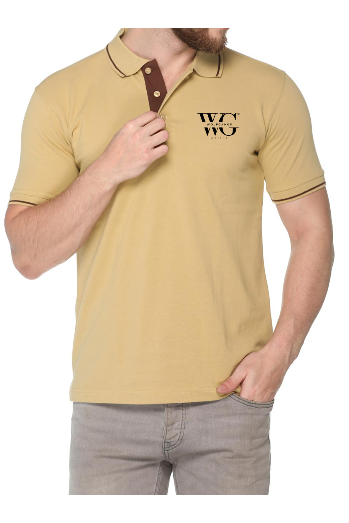 HIGHLINE Polo T-Shirt in Beige with Brown Tipping