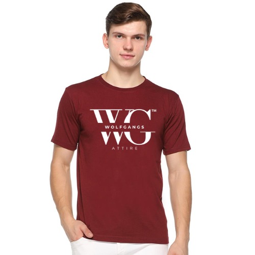 WOLF MARK Tee in Maroon – front view with bold WG logo