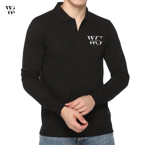 Full Sleeve Polo by WG – Cotton Pique Polo with Long Sleeves and Ribbed Cuffs